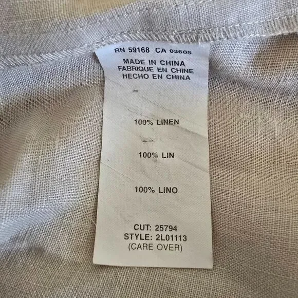 LINEN TOP WRAP JACKET TAN 3/4 SLEEVE SIZE MEDIUM LARGE VNECK COVERED FRONT SNAPS - Picture 7 of 8